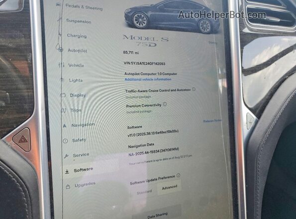 5YJSA1E24GF142093 2016 TESLA MODEL Gray ხელსაწყოთა პანელის ხედი