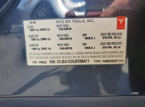 5YJSA1E26JF296411 2018 TESLA MODEL Charcoal Շարժիչի բաժամունքի տեսք