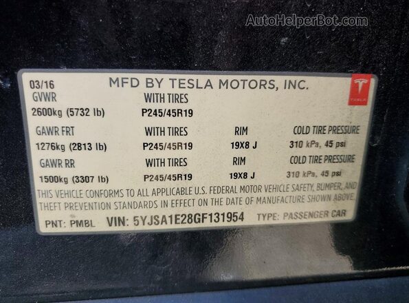 5YJSA1E28GF131954 2016 TESLA MODEL Black Engine compartment view