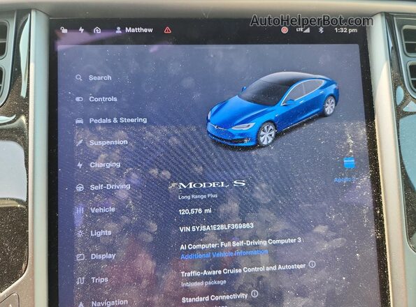 5YJSA1E28LF369863 2020 TESLA MODEL Blue Widok zestawu wskaźników
