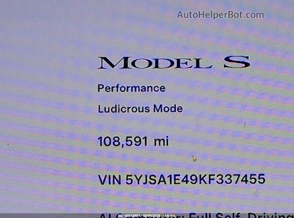 5YJSA1E49KF337455 2019 TESLA MODEL S White 