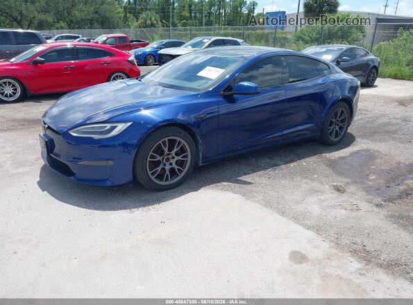 5YJSA1E52MF428398 2021 TESLA MODEL S Blue წინა მარცხენა ხედი სამი მეოთხედიდან