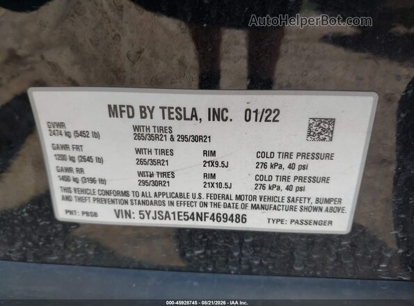 5YJSA1E54NF469486 2022 TESLA MODEL S Черный Вид подкапотного пространства