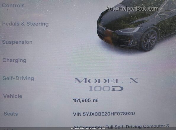 5YJXCBE20HF078920 2017 TESLA MODEL X Черный Вид задних сидений