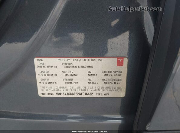 5YJXCBE22GF016482 2016 TESLA MODEL X Black Շարժիչի բաժամունքի տեսք
