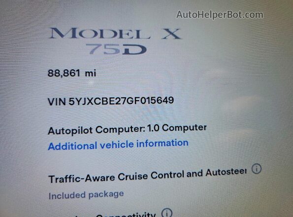 5YJXCBE27GF015649 2016 TESLA MODEL Blue ხელსაწყოთა პანელის ხედი