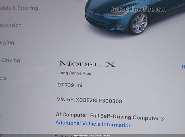 5YJXCBE28LF300368 2020 TESLA MODEL X White 