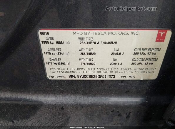 5YJXCBE29GF014373 2016 TESLA MODEL X Черный Вид подкапотного пространства