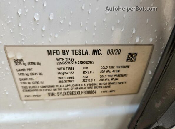 5YJXCBE2XLF300064 2020 TESLA MODEL White Vista de la etiqueta del VIN