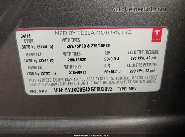 5YJXCBE4XGF002993 2016 TESLA MODEL X Золотой Вид подкапотного пространства