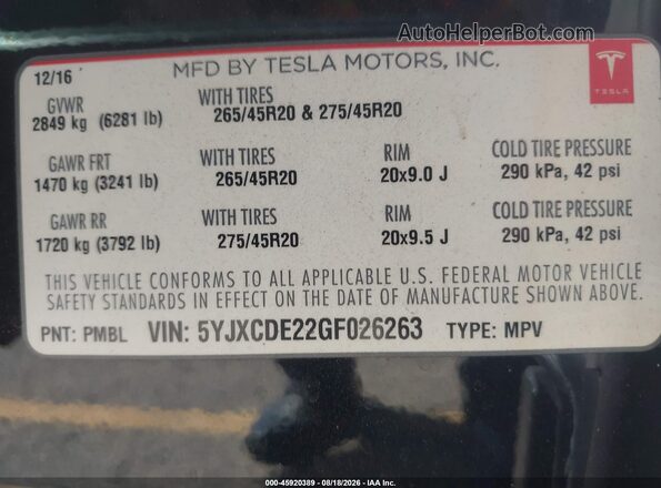 5YJXCDE22GF026263 2016 TESLA MODEL X Черный Вид подкапотного пространства