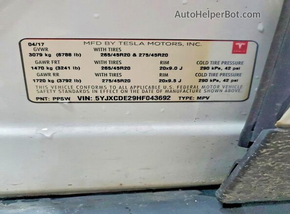 5YJXCDE29HF043692 2017 TESLA MODEL White Engine compartment view