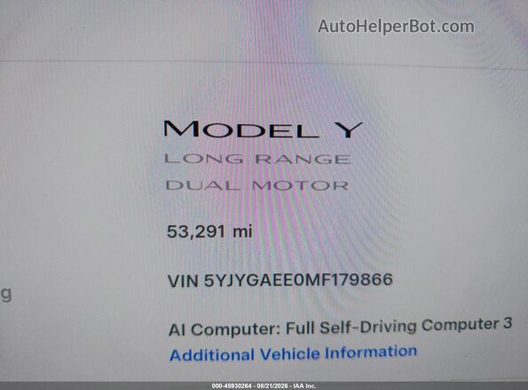 5YJYGAEE0MF179866 2021 TESLA MODEL Y Blue Rear seats view