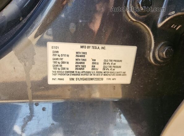 5YJYGAEE0MF228239 2021 TESLA MODEL Угольный Вид наклейки с VIN-кодом