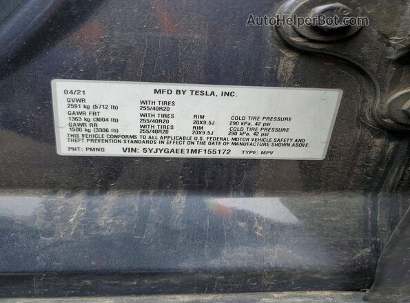 5YJYGAEE1MF155172 2021 TESLA MODEL Серый Вид подкапотного пространства
