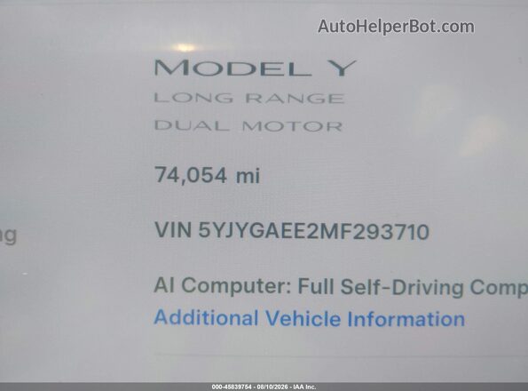 5YJYGAEE2MF293710 2021 TESLA MODEL Y Black 