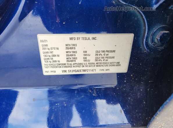 5YJYGAEE7MF211471 2021 TESLA MODEL Синий Вид подкапотного пространства