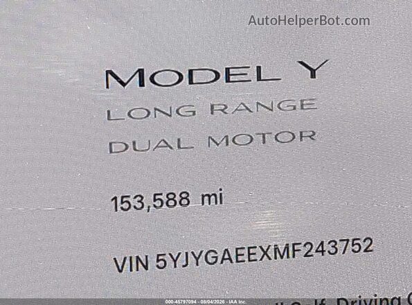 5YJYGAEEXMF243752 2021 TESLA MODEL Y White უკანა სავარძლების ხედი