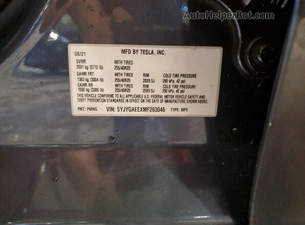 5YJYGAEEXMF263046 2021 TESLA MODEL Black Vista de la etiqueta del VIN