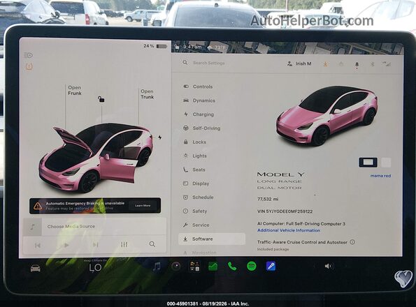 5YJYGDEE0MF259122 2021 TESLA MODEL Y Red 