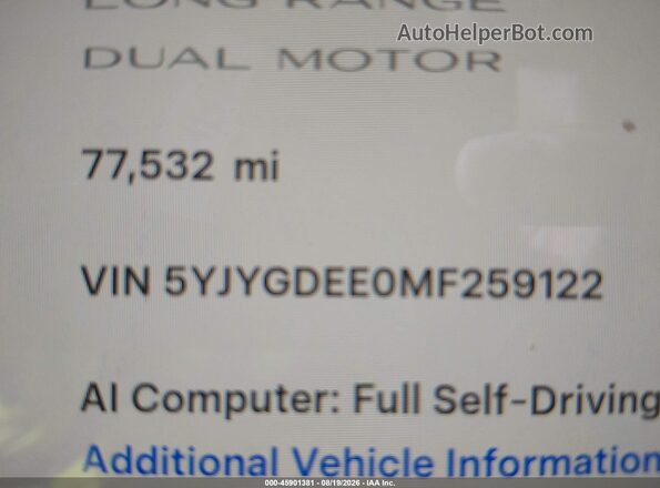 5YJYGDEE0MF259122 2021 TESLA MODEL Y Red 