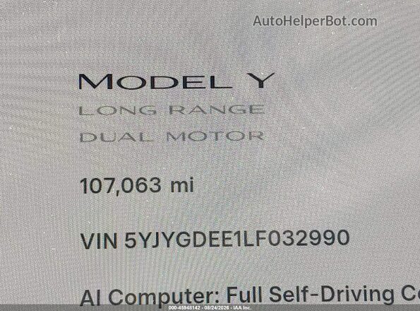 5YJYGDEE1LF032990 2020 TESLA MODEL Y White 