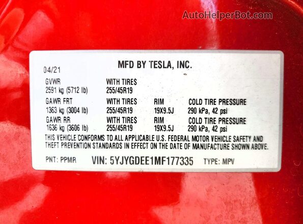 5YJYGDEE1MF177335 2021 TESLA MODEL Красный Вид подкапотного пространства