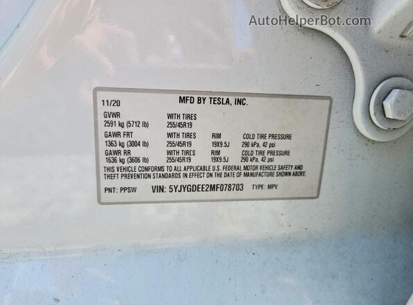5YJYGDEE2MF078703 2021 TESLA MODEL White Engine compartment view