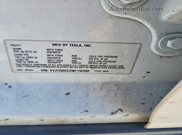 5YJYGDEE2MF192992 2021 TESLA MODEL White Engine compartment view