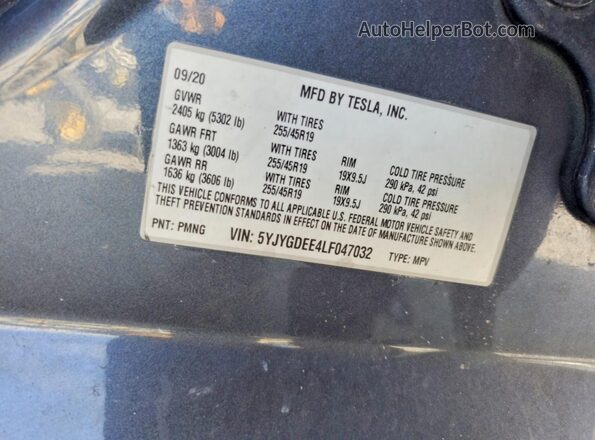 5YJYGDEE4LF047032 2020 TESLA MODEL Black Widok wnętrza 360 stopni