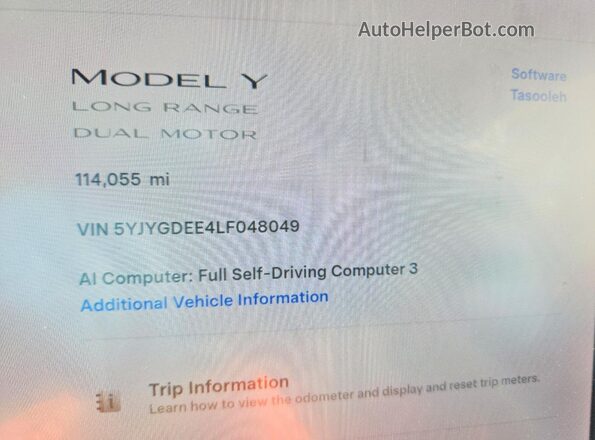 5YJYGDEE4LF048049 2020 TESLA MODEL White ხელსაწყოთა პანელის ხედი