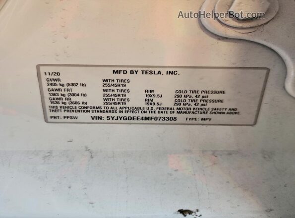 5YJYGDEE4MF073308 2021 TESLA MODEL Белый Вид подкапотного пространства