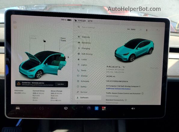 5YJYGDEE4MF210974 2021 TESLA MODEL Black Vista del cuadro de instrumentos