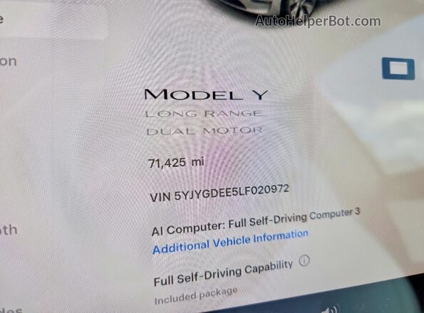 5YJYGDEE5LF020972 2020 TESLA MODEL White Vista del cuadro de instrumentos