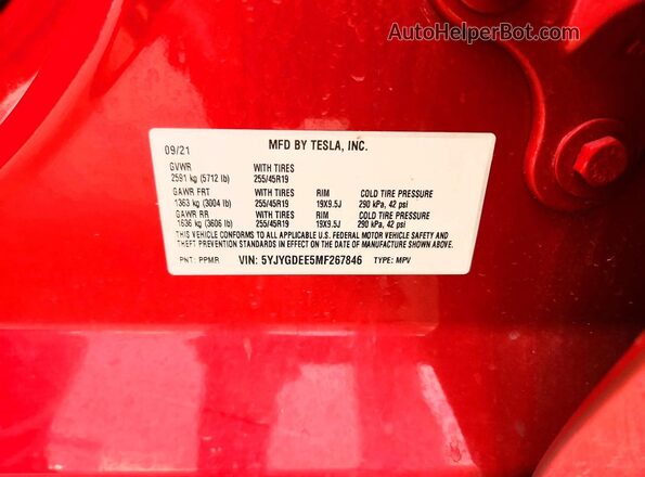5YJYGDEE5MF267846 2021 TESLA MODEL Бордовый Вид подкапотного пространства