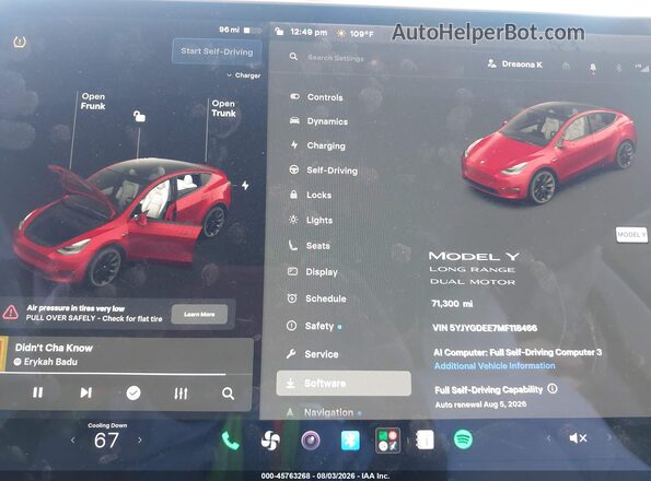 5YJYGDEE7MF118466 2021 TESLA MODEL Y Red Widok tylnych siedzeń