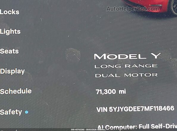 5YJYGDEE7MF118466 2021 TESLA MODEL Y Red Widok wnętrza z tyłu