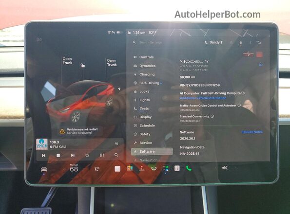 5YJYGDEE8LF051259 2020 TESLA MODEL Red Սարքավորումների վահանակի տեսք