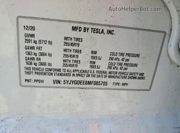 5YJYGDEE8MF085705 2021 TESLA MODEL White Widok komory silnika