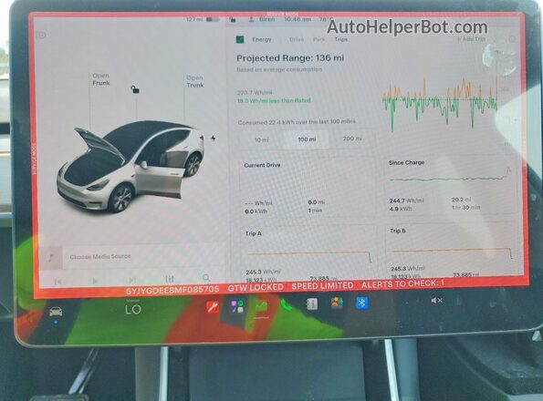 5YJYGDEE8MF085705 2021 TESLA MODEL White Widok zestawu wskaźników