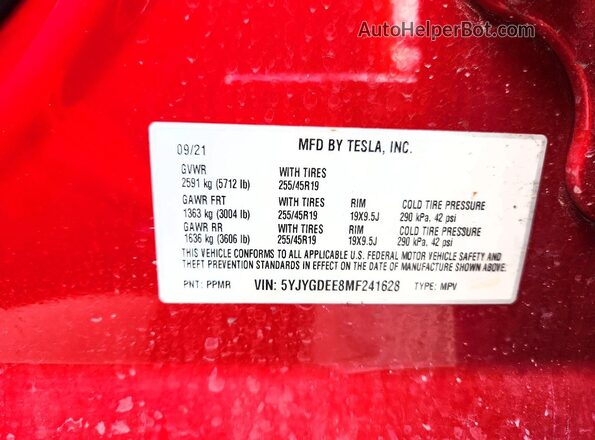 5YJYGDEE8MF241628 2021 TESLA MODEL Red Vista del compartimento del motor
