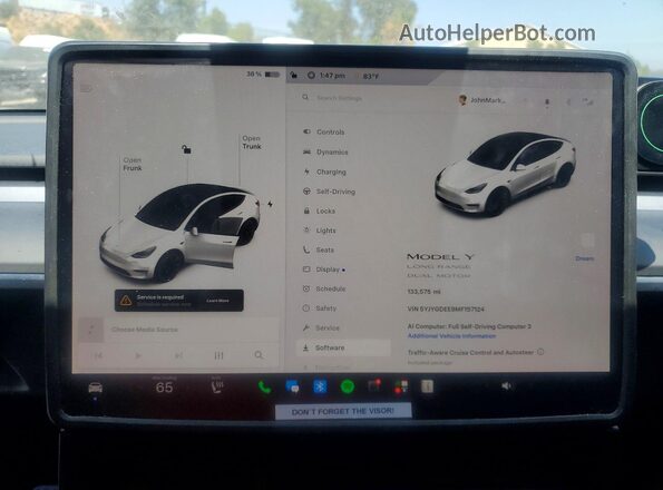 5YJYGDEE9MF157124 2021 TESLA MODEL White ხელსაწყოთა პანელის ხედი