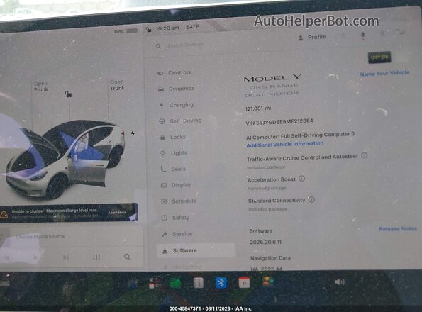 5YJYGDEE9MF212364 2021 TESLA MODEL Y White Հետևի նստատեղերի տեսք