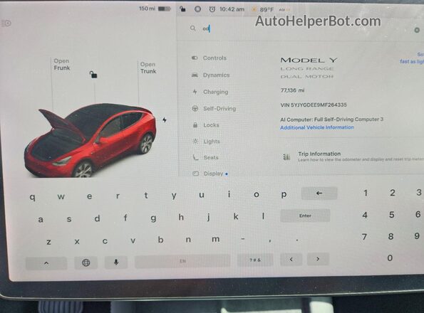 5YJYGDEE9MF264335 2021 TESLA MODEL Red Սարքավորումների վահանակի տեսք