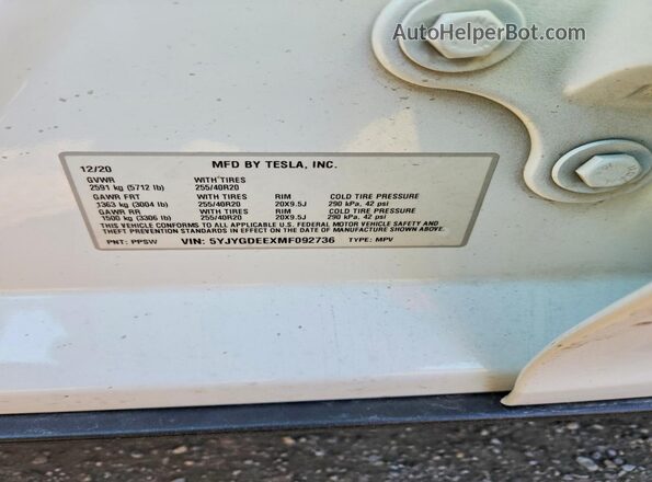5YJYGDEEXMF092736 2021 TESLA MODEL White Շարժիչի բաժամունքի տեսք