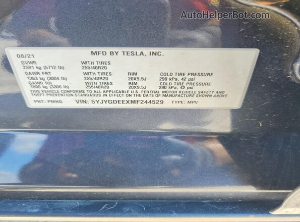5YJYGDEEXMF244529 2021 TESLA MODEL Gray Вид підкапотного простору