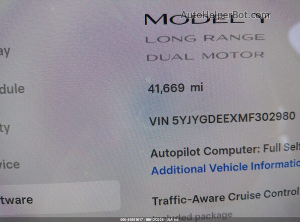 5YJYGDEEXMF302980 2021 TESLA MODEL Y Black 