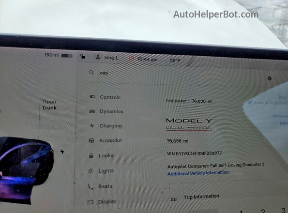 5YJYGDEF0MF239977 2021 TESLA MODEL White Vista del cuadro de instrumentos