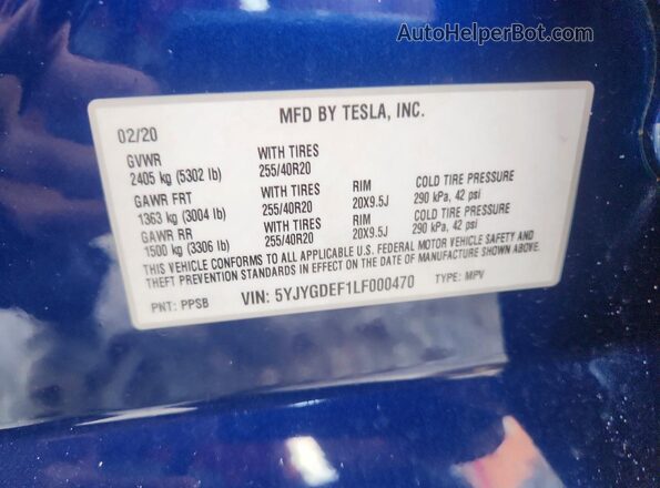 5YJYGDEF1LF000470 2020 TESLA MODEL Blue 
