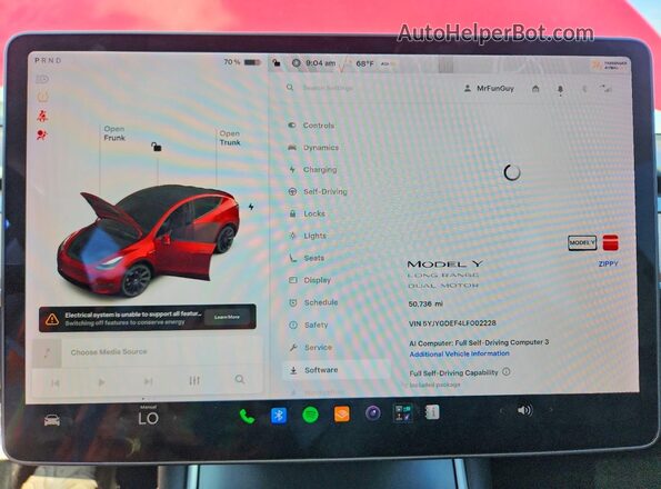 5YJYGDEF4LF002228 2020 TESLA MODEL Red ხელსაწყოთა პანელის ხედი